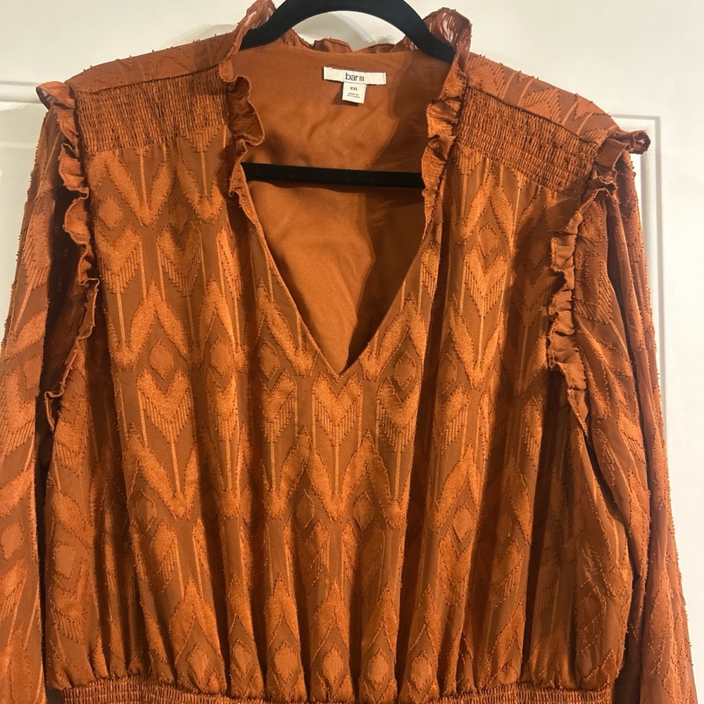 Bar III Rust Textured Mini Dress flirty knee length work after work